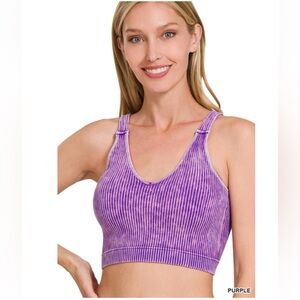 Zenana Outfitters Purple Ribbed Crop Top Size S/M NWOT